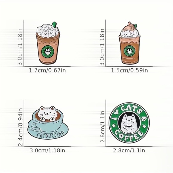 “Catpuccino” Cat Enamel Pins 4pcs - Picture 2 of 3